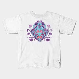 Chinoiserie Motif tulips in lush floral vignette. Plum violet and salmon pink Kids T-Shirt